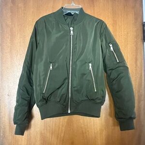 TOPSHOP Petite Olive Green Bomber Jacket, Size P2